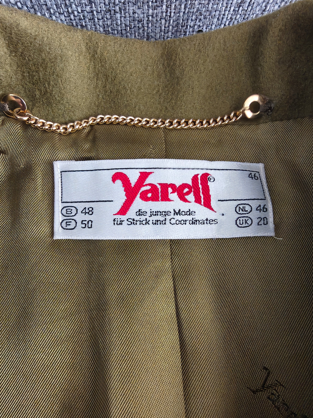 Żakiet Yarell Vintage Blazer — wełna z kaszmirem, oliwkowy, lata 80.