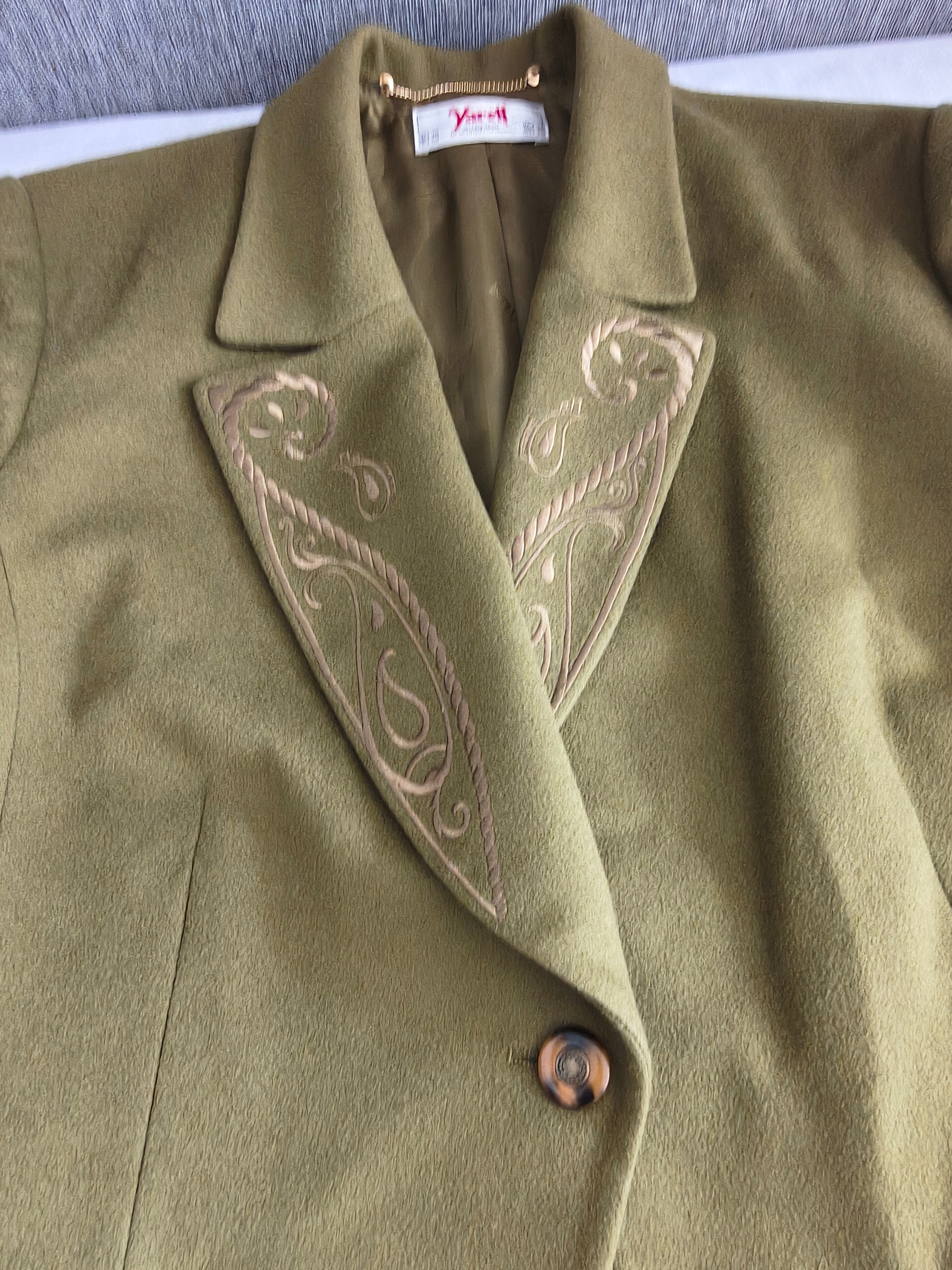 Żakiet Yarell Vintage Blazer — wełna z kaszmirem, oliwkowy, lata 80.