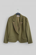 Żakiet Yarell Vintage Blazer — wełna z kaszmirem, oliwkowy, lata 80.