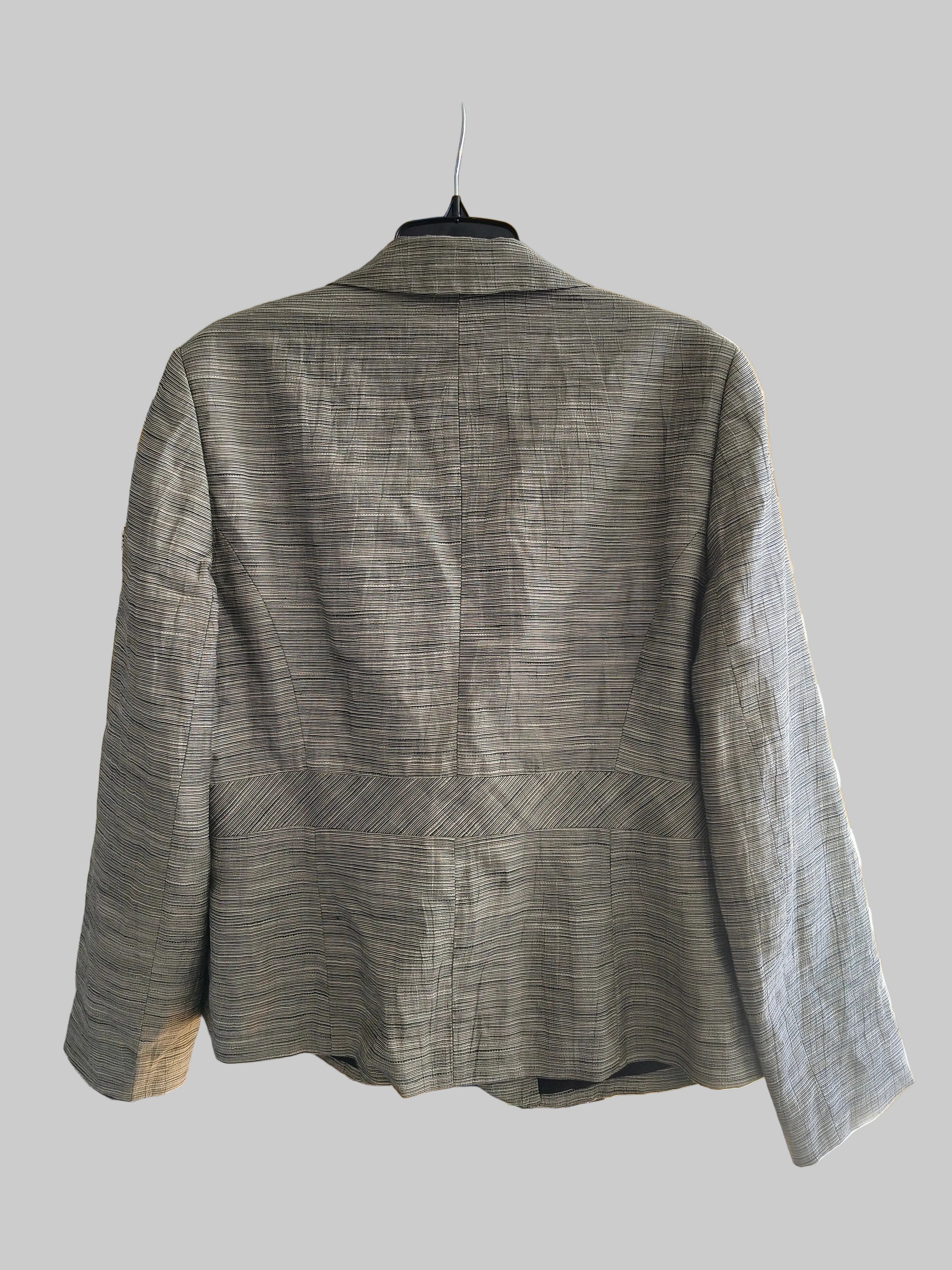 Betty Barclay Collection — Żakiet lniany w melanżową kratę, szaro-beżowy, r. 44