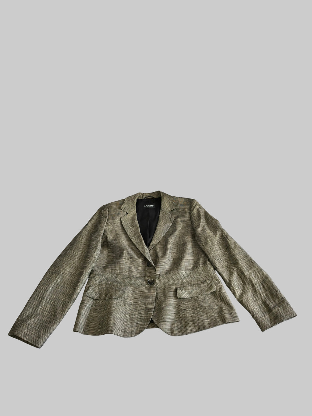 Betty Barclay Collection — Żakiet lniany w melanżową kratę, szaro-beżowy, r. 44