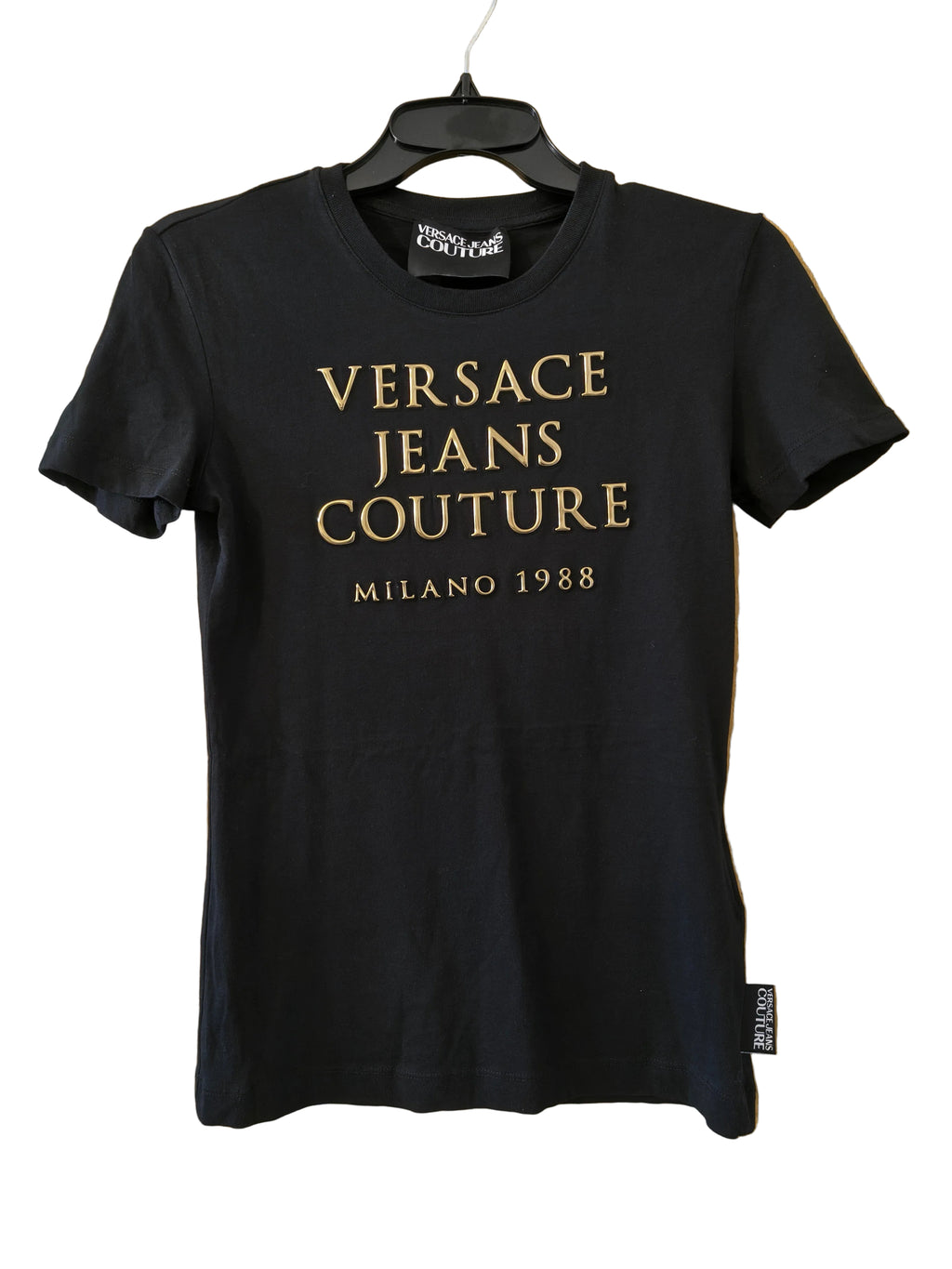 Versace Jeans Couture T-shirt damski czarny zloty napis Milano 1988 r. XS