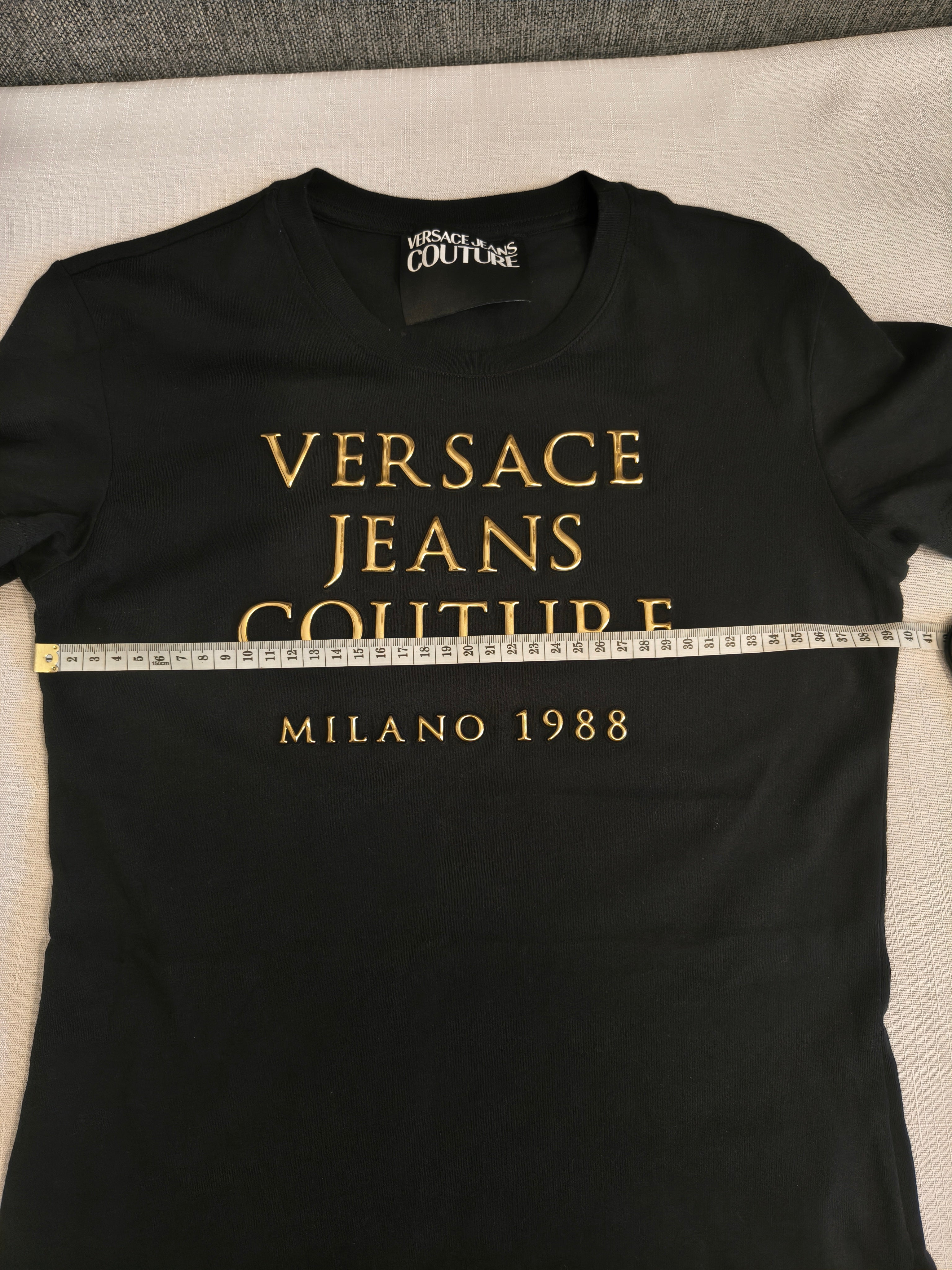 Versace Jeans Couture T-shirt damski czarny zloty napis Milano 1988 r. XS